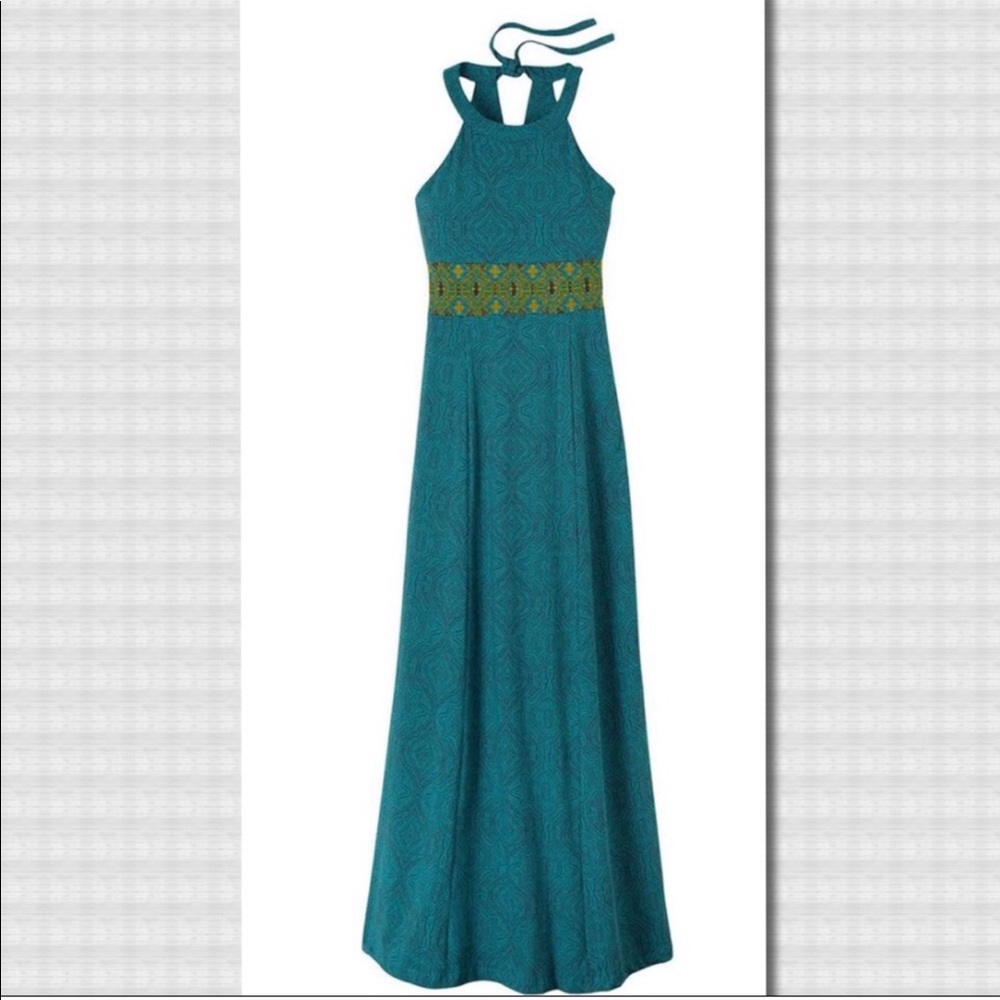 Prana Retro Skye Teal Maxi Halter Dress XL